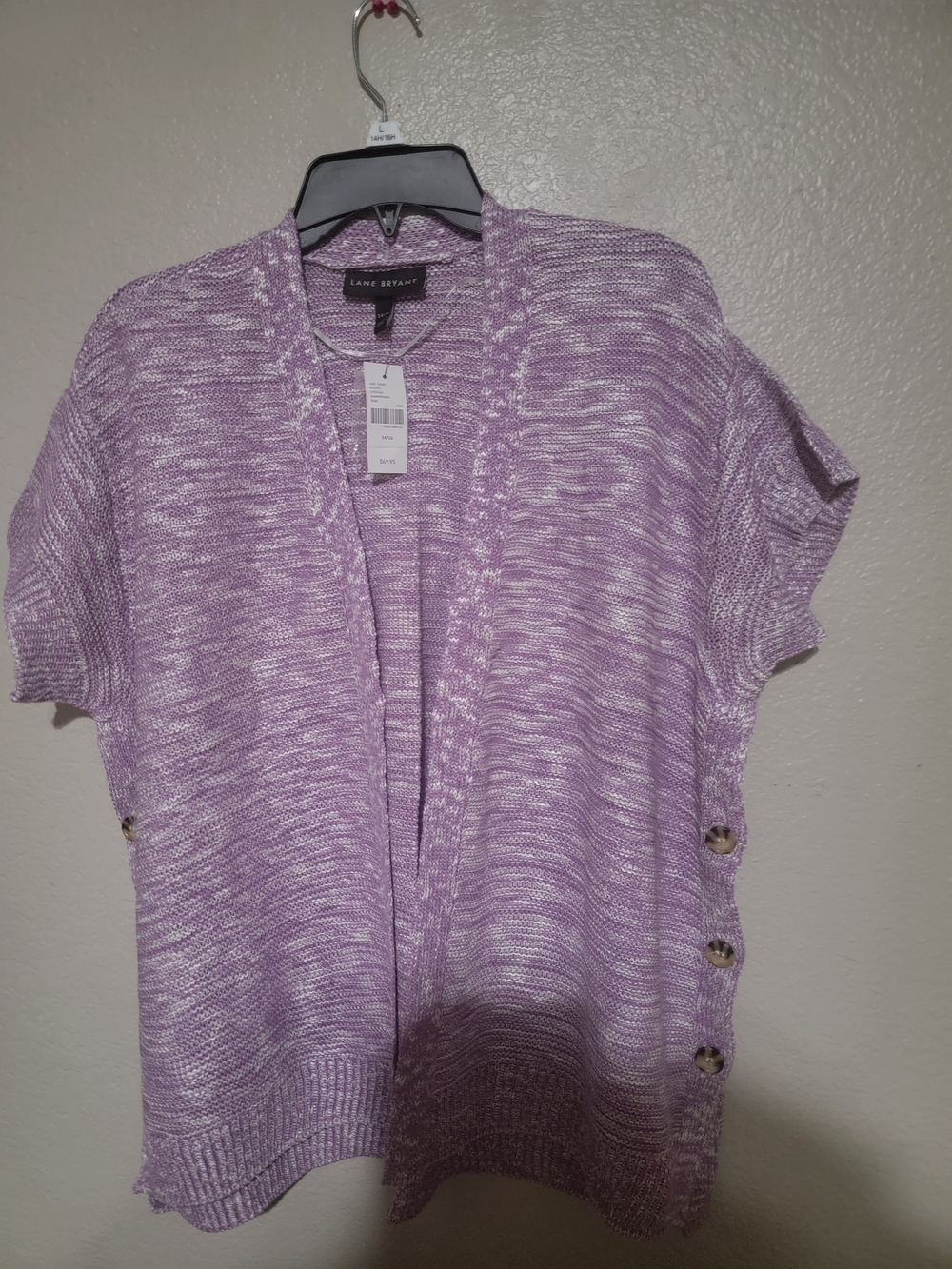 Lane Bryant Lilac Marled Open-Front Short-Sleeve Cardigan